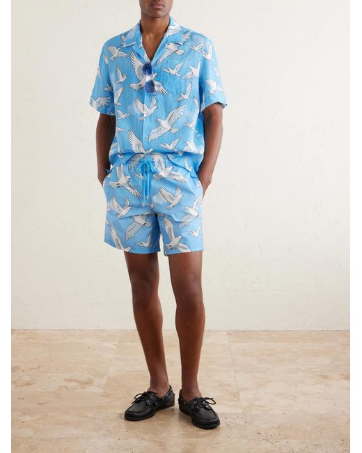 Vilebrequin Blue 3.Paradis Chelly Printed Camp-Collar Linen Shirt for men