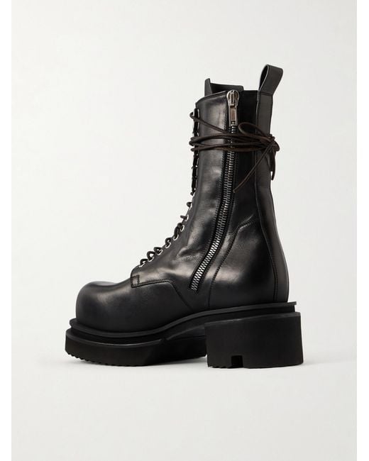 Rick Owens Black Bogun Leather Lace-Up Boots for men