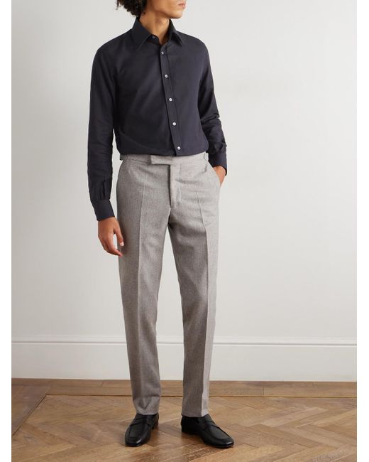 Thom Sweeney Blue Slim-Fit Cotton-Twill Shirt for men