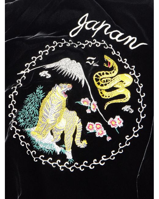 Blue Blue Japan Blue Tora Ni Fuji Reversible Embroidered Velvet And Satin Bomber Jacket for men
