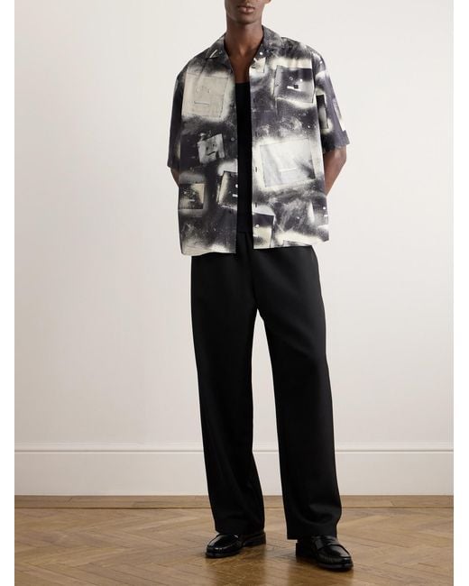 Acne Gray Sarlino Spray Camp-Collar Logo-Print Appliquéd Cotton-Poplin Shirt for men