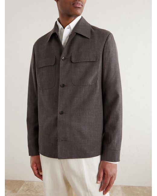 Mr P. Brown Wool, Silk And Linen-Blend Overshirt for men