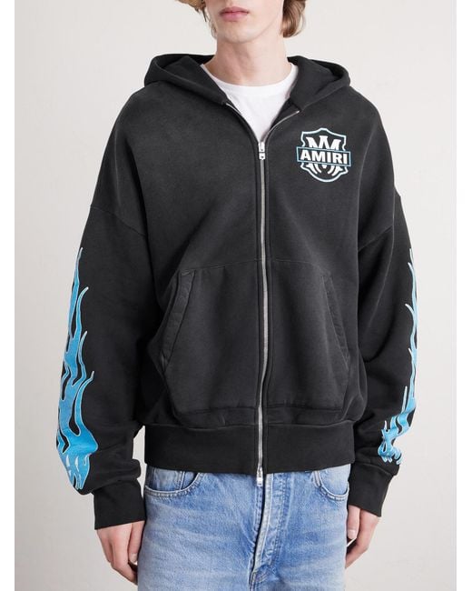 Amiri Blue Flames Logo-print Cotton-jersey Zip-up Hoodie for men