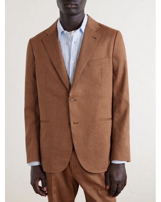Frescobol Carioca Brown Paulo Linen And Virgin Wool-blend Suit Jacket for men