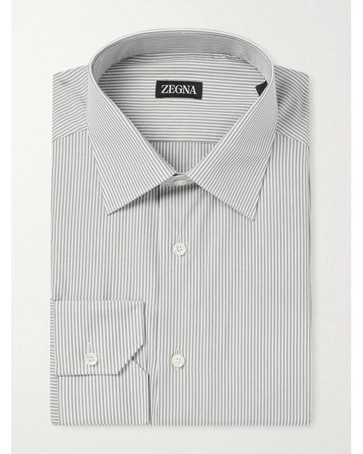 Zegna Gray Trofeo Stripped Cotton-poplin Shirt for men