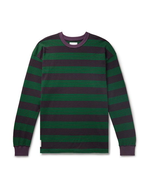 (w)taps Green Logo-appliquéd Striped Cotton-jersey T-shirt for men