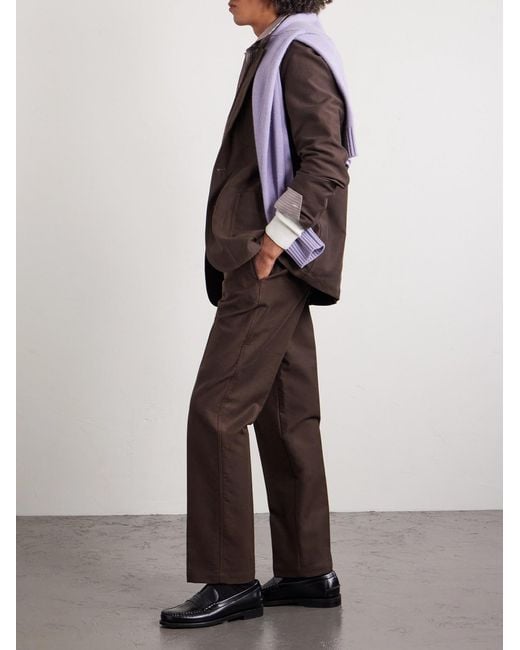 Drake's Brown Western Games Pleated Cotton-twill Suit Trousers for men