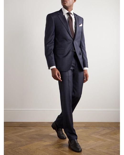 Canali Blue Slim-Fit Straight-Leg Checked Super 130S Wool Suit Trousers for men