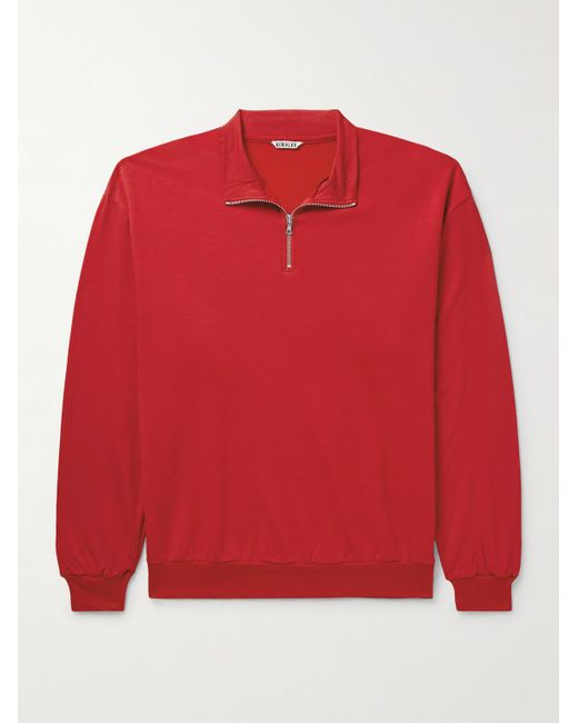 Auralee Red Wool-Blend Jersey Half-Zip Sweatshirt for men