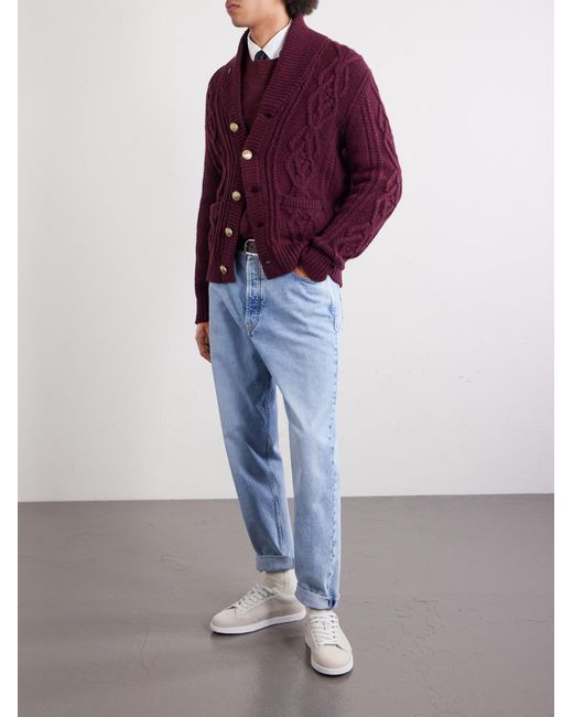 Brunello Cucinelli Purple Cable-Knit Cashmere Cardigan for men