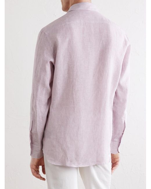 Zegna Pink Striped Linen Shirt for men