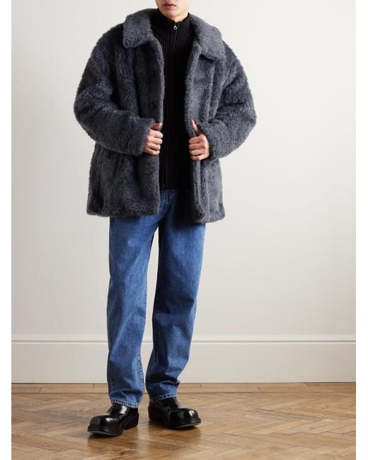 Mens blue top faux fur coat