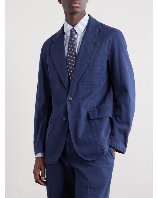 Drake's Blue Games Herringbone Cotton Suit Jacket for men