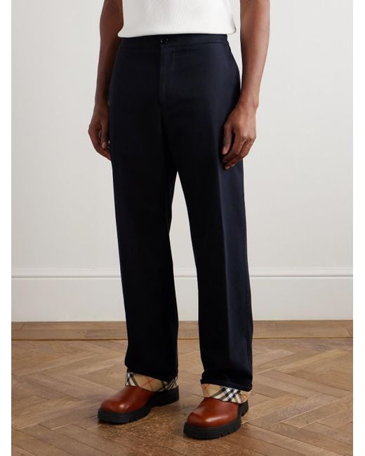 Burberry Blue Straight-Leg Cotton-Twill Trousers for men