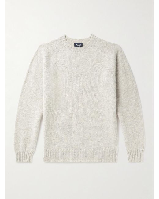Drake's White Brushed Virgin Shetland Wool Sweater for men