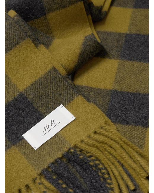 Mr P. White Logo-appliquéd Fringed Checked Wool And Cashmere-blend Scarf for men