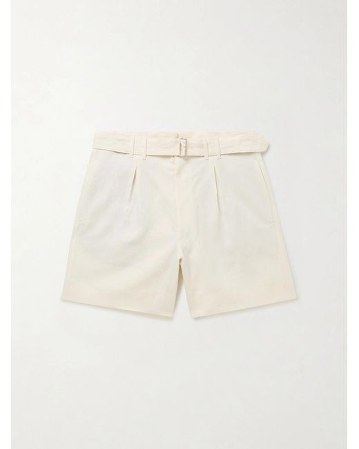 STÒFFA Natural Wide-Leg Belted Pleated Linen Shorts for men