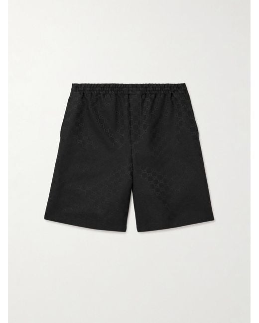 Gucci Black Wide-Leg Monogrammed Linen-Blend Jacquard Shorts for men