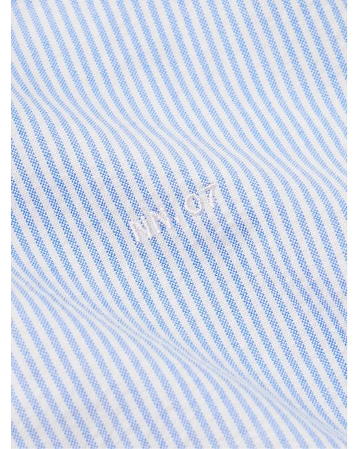 Colby 5910 Button-Down Collar Logo-Embroidered Striped Organic Cotton Shirt di NN07 in Blue da Uomo