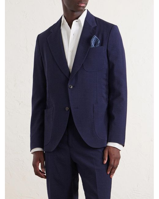 Paul Smith Blue Wool-Blend Seersucker Suit Jacket for men