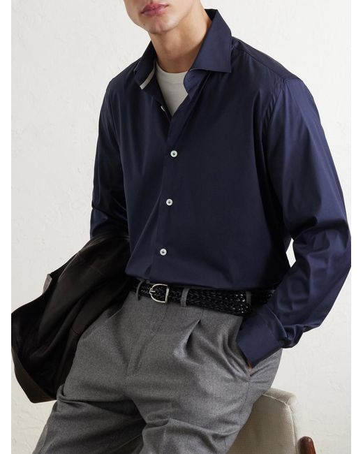 Eleventy Blue Cotton-Blend Shirt for men