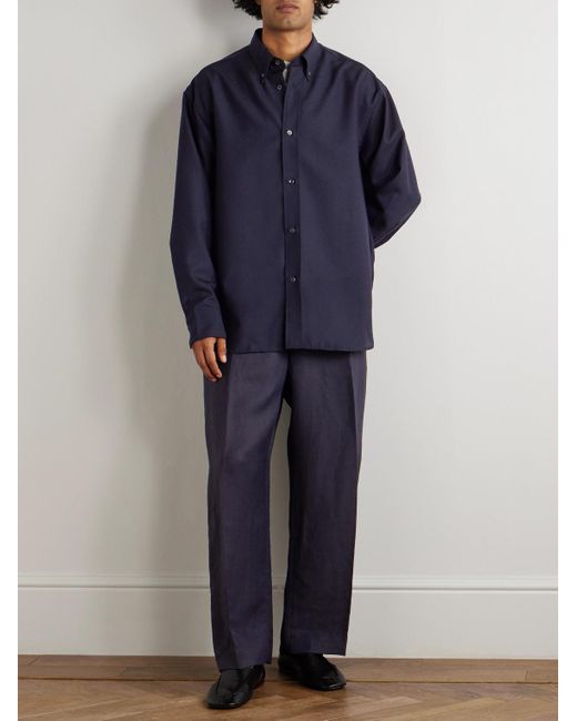 Studio Nicholson Blue Oversized Button-Down Collar Wool Shirt for men