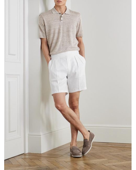 Mr P. White Linen And Cotton-Blend Polo Shirt for men