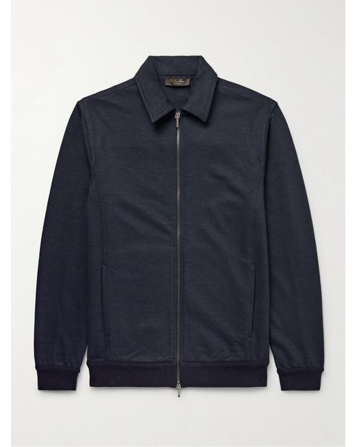 Loro Piana Blue Kawaguchi Cotton, Linen And Cashmere-Blend Jersey Bomber Jacket for men