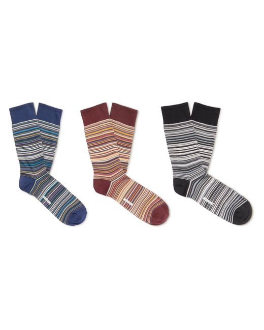 Missoni Blue Three-pack Striped Cotton-blend Socks for men