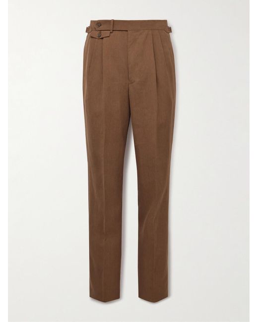 Dunhill Brown Straight-Leg Pleated Linen Suit Trousers for men