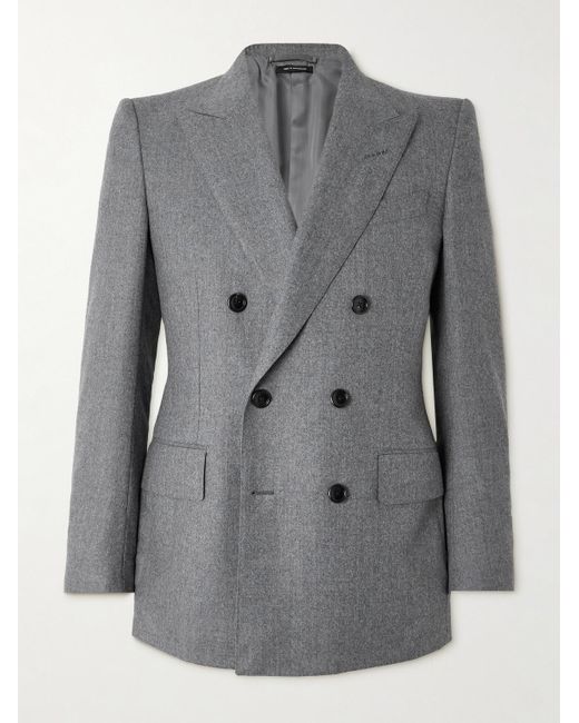 Tom Ford Gray Dyllan Double-Breasted Wool-Flannel Suit Jacket for men