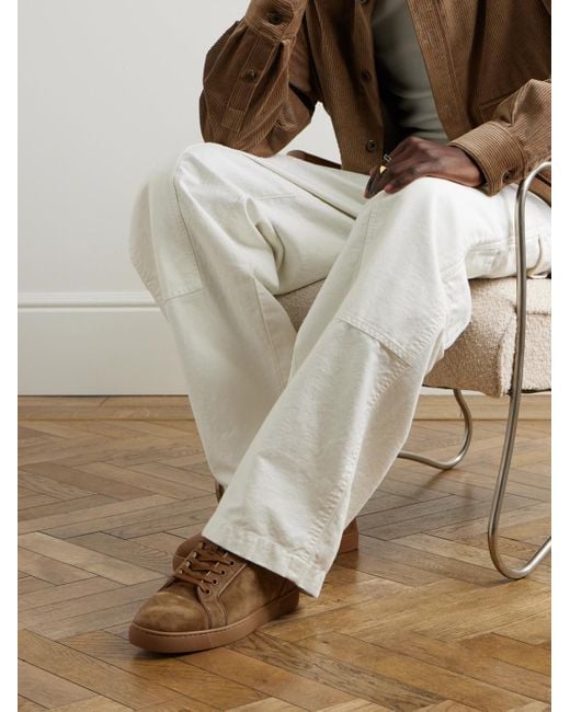Christian Louboutin Brown Louis Junior Grosgrain-Trimmed Suede Sneakers for men