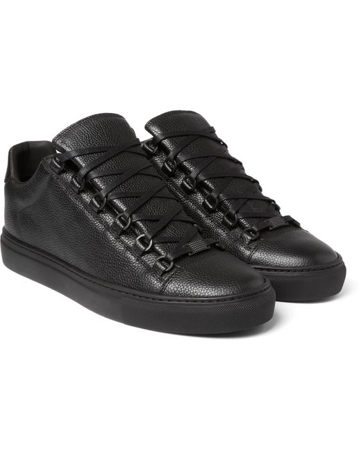 Balenciaga Black Arena Full-grain Leather Sneakers for men