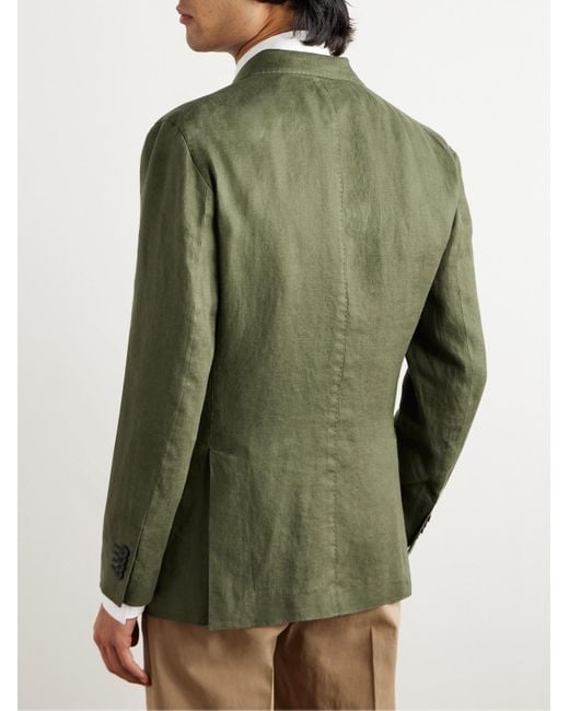 Boglioli Green K-jacket Double-breasted Linen-twill Suit Jacket for men