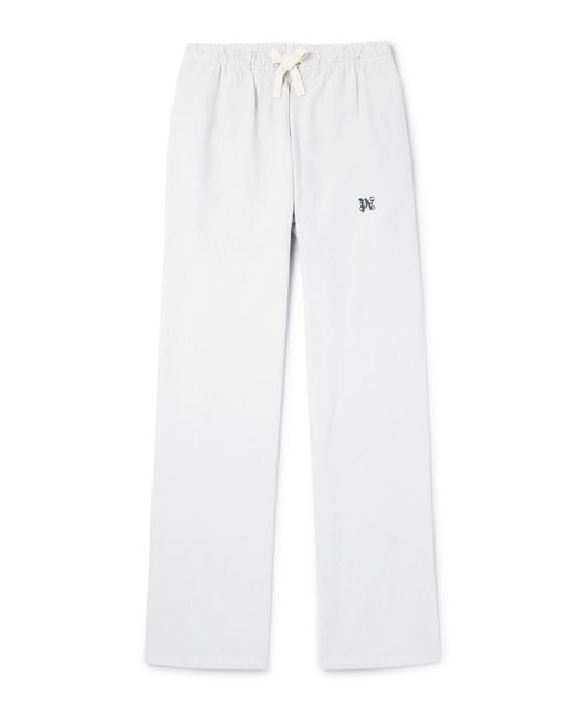Palm Angels White Wide-leg Logo-embroidered Lyocell And Cotton-blend Twill Drawstring Trousers for men