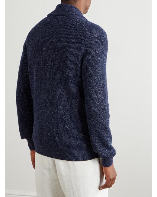 Brunello Cucinelli Blue Shawl-collar Cotton And Linen-blend Cardigan for men