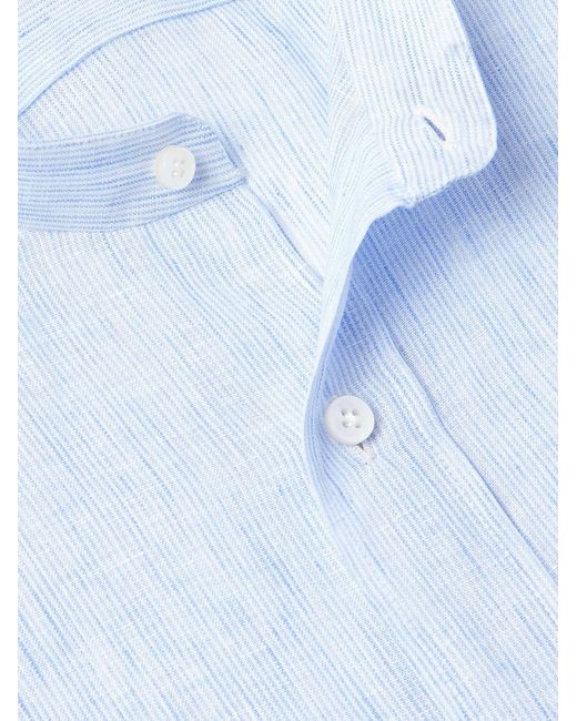 Grandad-Collar Striped Linen Shirt di Rubinacci in Blue da Uomo