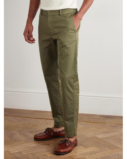 Barena Green Tapered Stretch-Cotton Gabardine Trousers for men