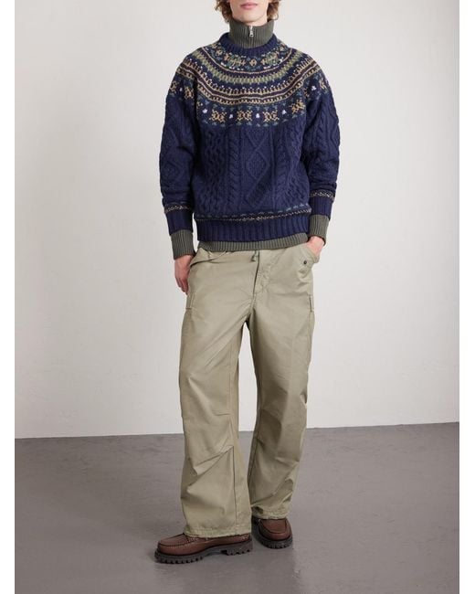 Beams Plus Blue Cable-Knit Wool Sweater for men