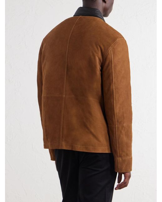 Mr P. Brown Leather-Trimmed Suede Jacket for men