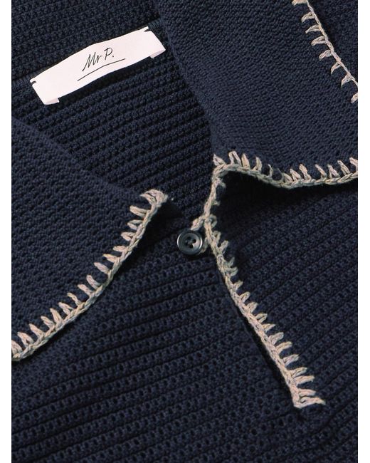 Mr P. Blue Embroidered Cotton Polo Shirt for men