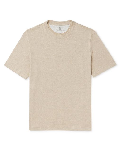 Brunello Cucinelli White Slub Linen And Cotton-blend Jersey T-shirt for men
