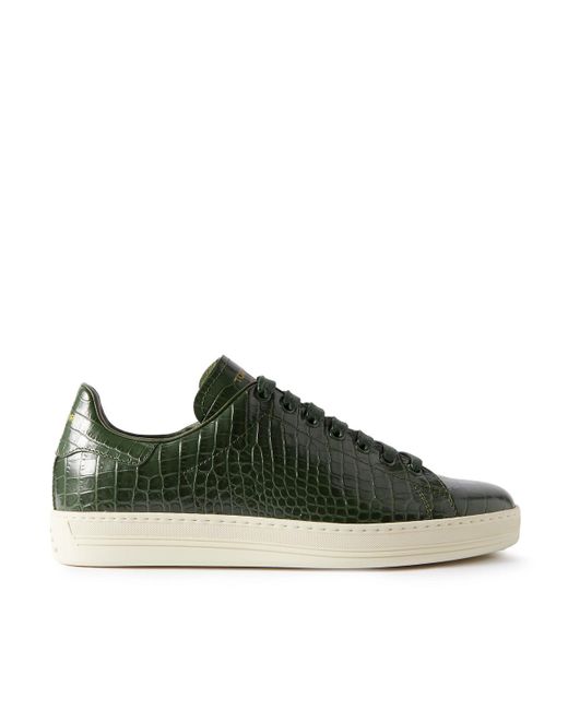 Tom Ford Green Warwick Croc-effect Patent-leather Sneakers for men