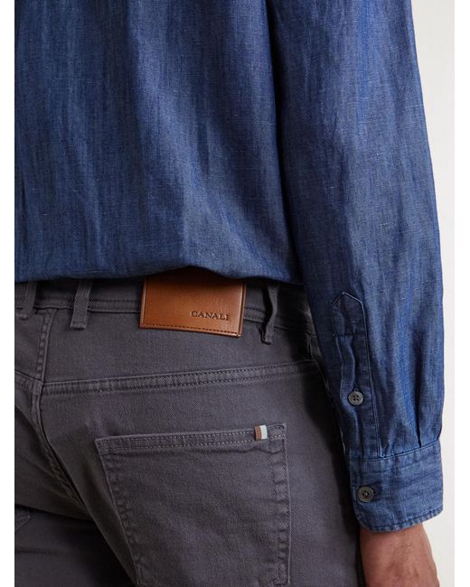 Canali Blue Straight-Leg Garment-Dyed Jeans for men