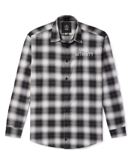 Local Authority Gray Razor Wave Logo-embroidered Checked Cotton-flannel Shirt for men