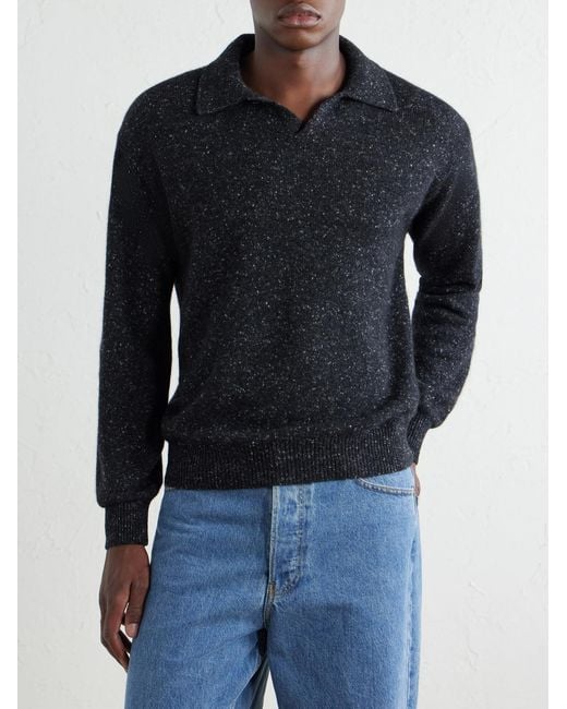 Auralee Blue Cashmere Polo Sweater for men