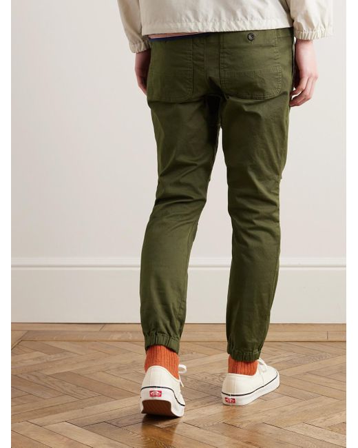 Pantaloni a gamba affusolata in twill di cotone stretch con coulisse Gym di Beams Plus in Green da Uomo