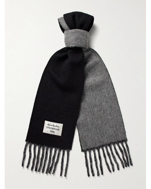 Acne Black Volly Colour-Block Fringed Logo-Appliquéd Alpaca-Blend Scarf for men