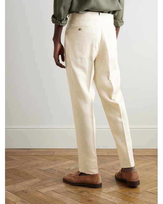 Canali Natural Tapered Pleated Linen Trousers for men