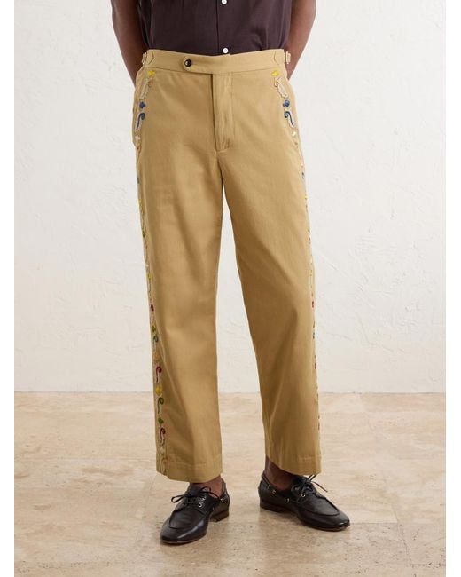 Bode Natural Straight-Leg Cotton Feather Runner Trousers for men